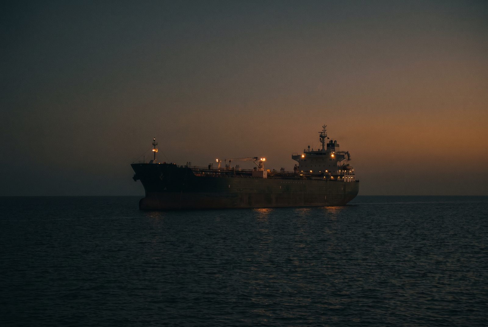 Tanker under way at dusk